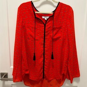 Libby Edelman Red Bee Blouse with Black Trim
